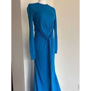 ISSA London Cerulean Blue Twist Front Open Back Long Sleeve Maxi Gown Dress